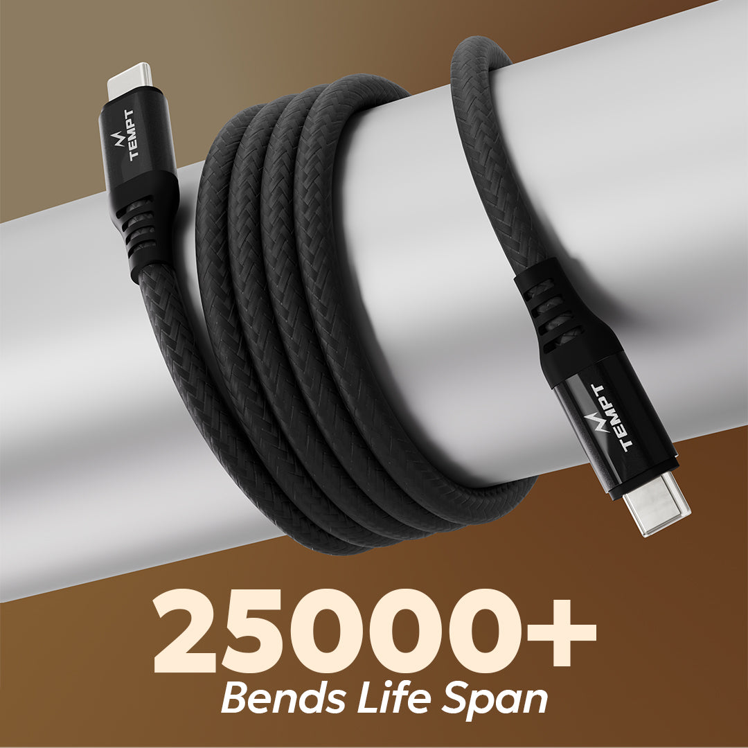 Tempt Blitz 100W Braided Charging Cable 25000 Plus Bends Lifespan Cable