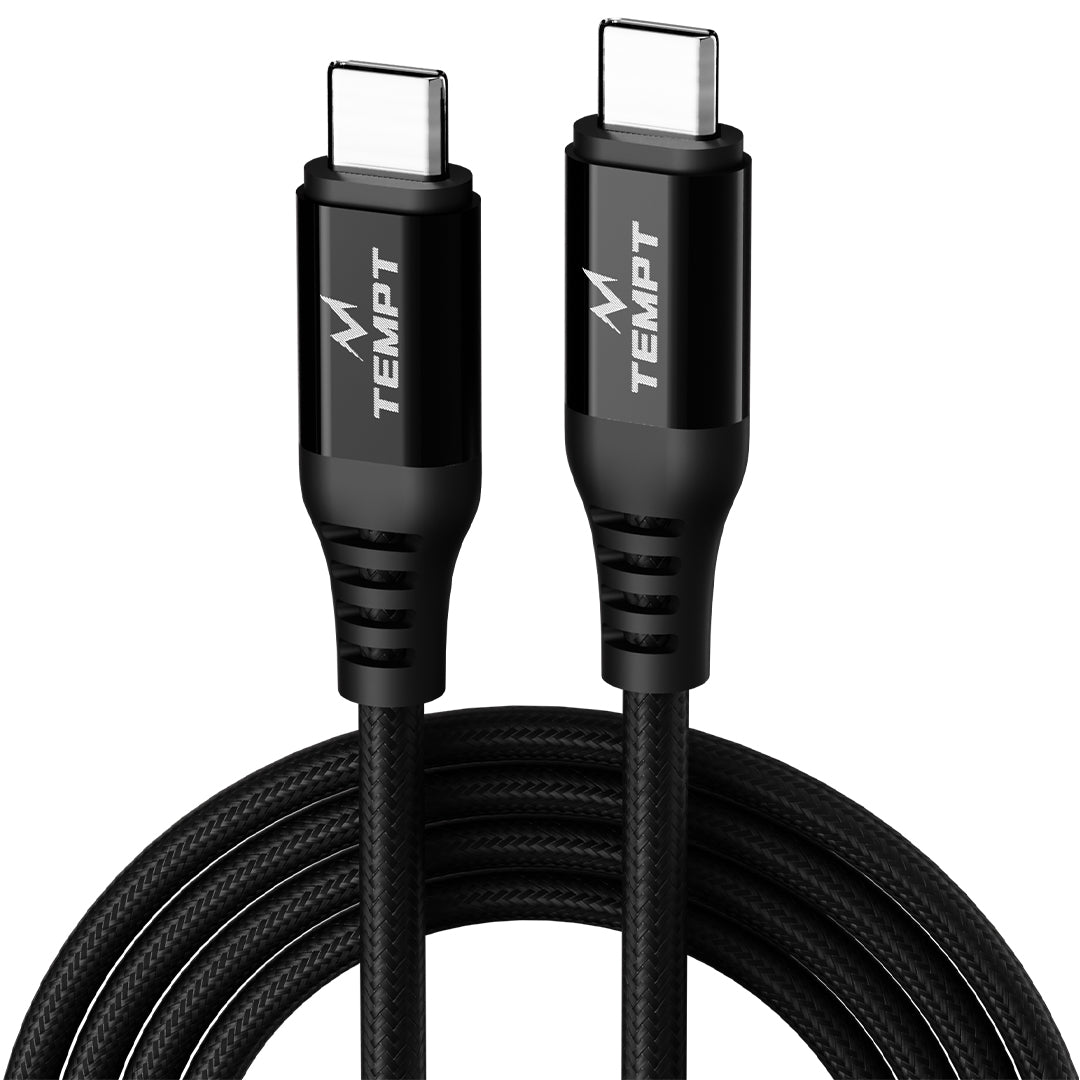 Tempt Blitz 100W Type C Charger Cable Premium Black Braided Cable