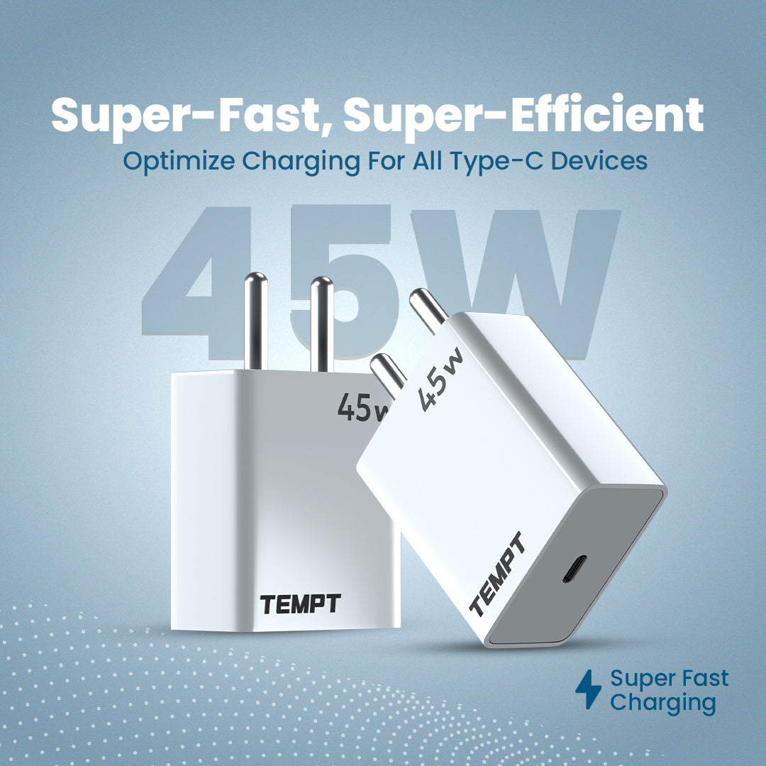 Tempt Bolt 45W Super Fast Charging USB C Charger Adapter Phone Charger