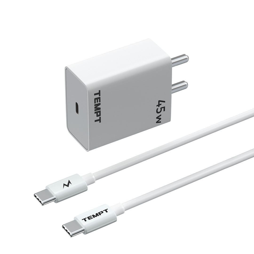 Tempt Bolt 45W USB C Charger Adapter with Type C Cable Fast Phone Charger