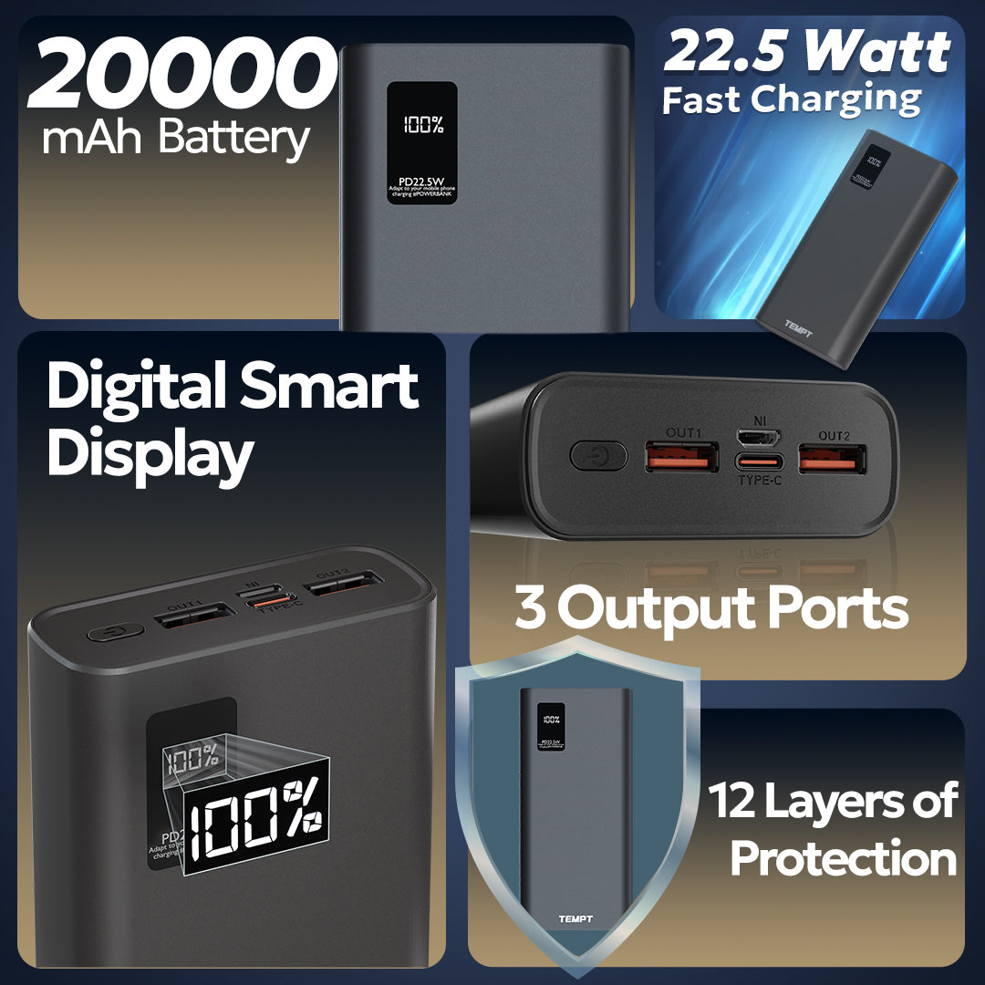 Tempt Booster Pro 20000mAh Battery High Capacity Portable Charger Power Banks