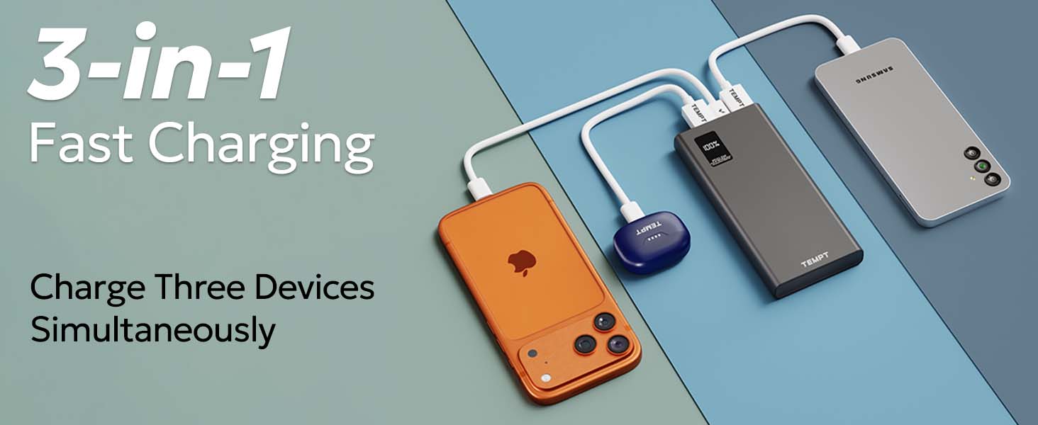 Tempt Booster Pro 10K Charge Three Devices Fast Charging Power Bank
