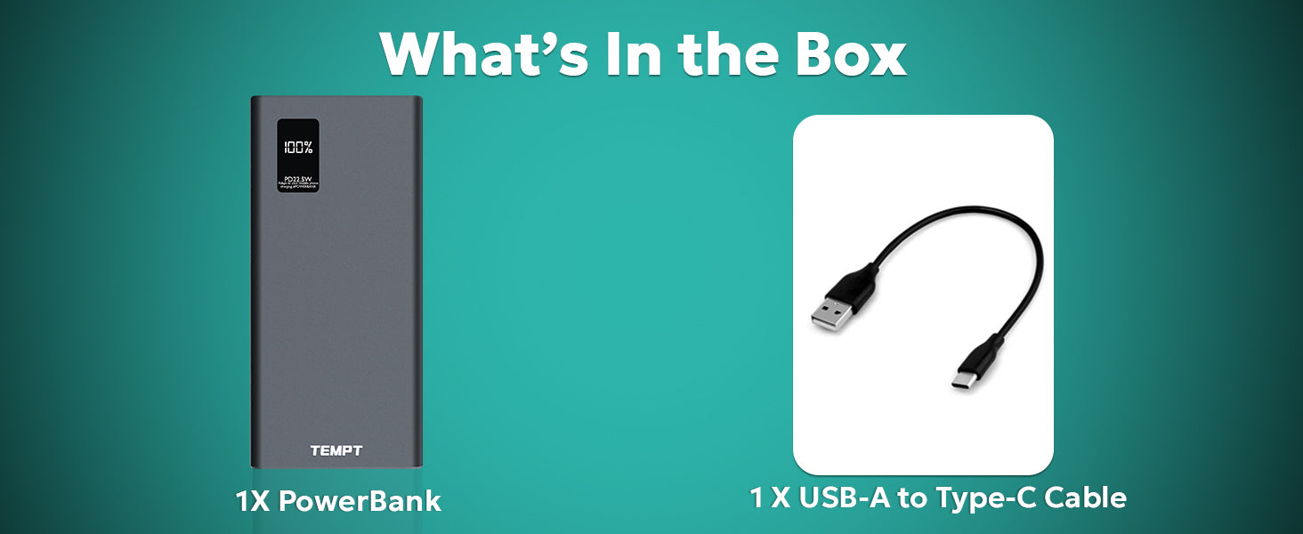 Tempt Booster Pro 10K Power Bank With USB Cable Box Contents