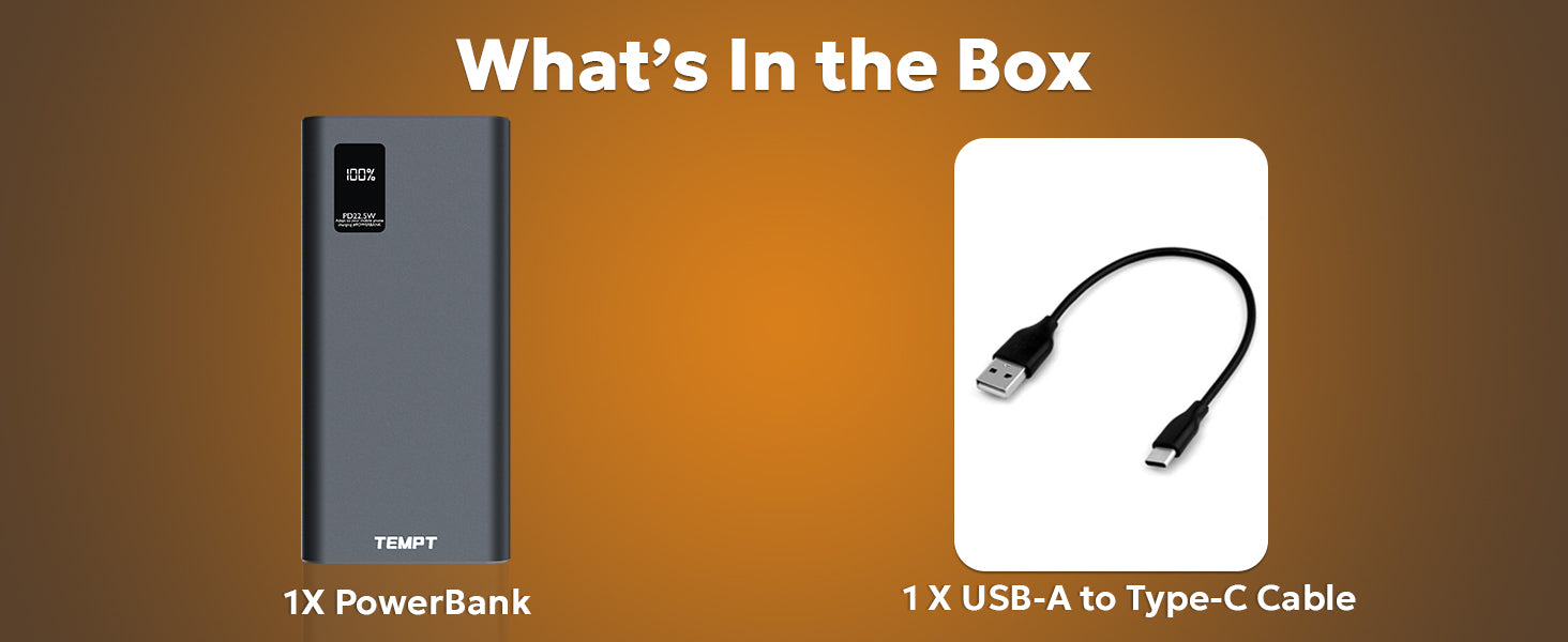 Tempt Booster Pro 20K Power Bank With Charging Cable Box Contents Power Bank