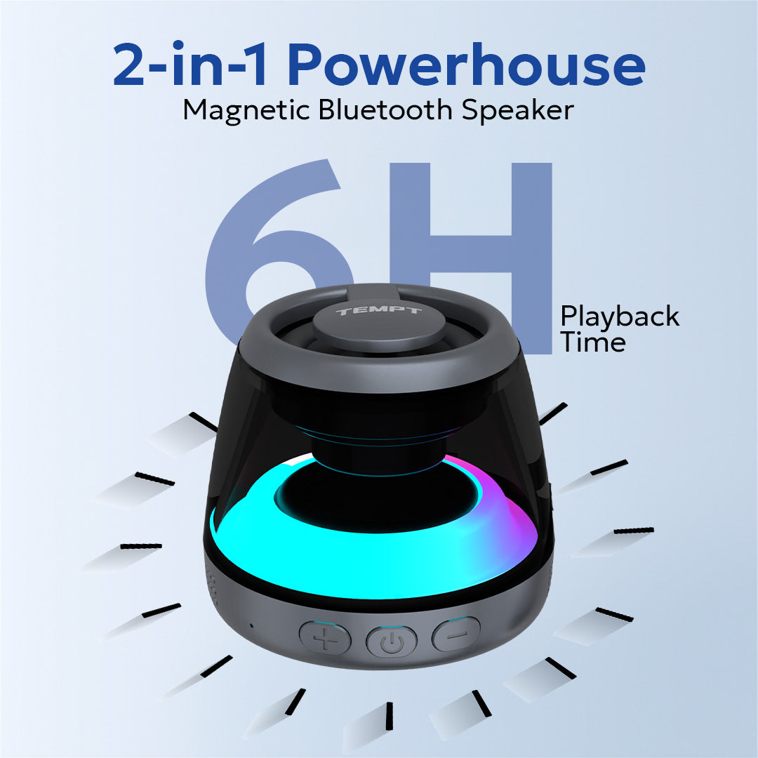 Tempt Cameo Grey 2 in 1 Magnetic Bluetooth Mini Speaker Portable Speaker