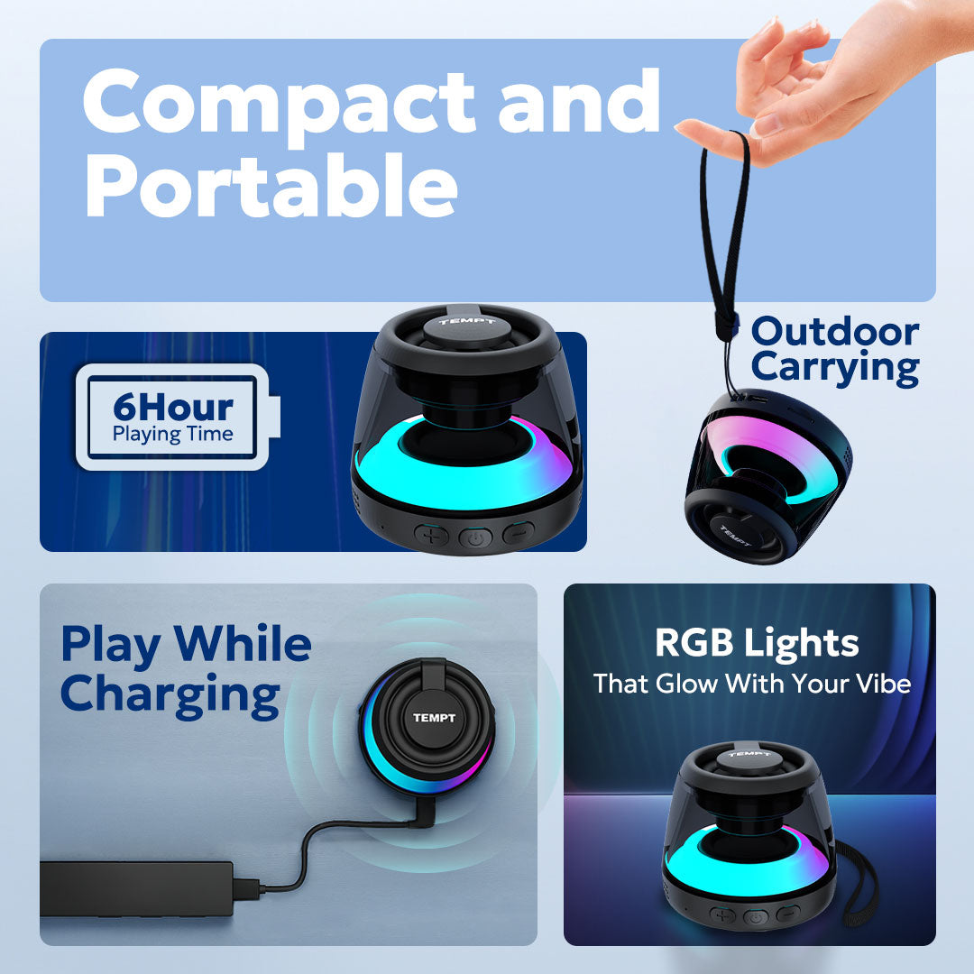 Tempt Cameo Compact RGB Light Portable Bluetooth Speaker Small Wireless Speaker