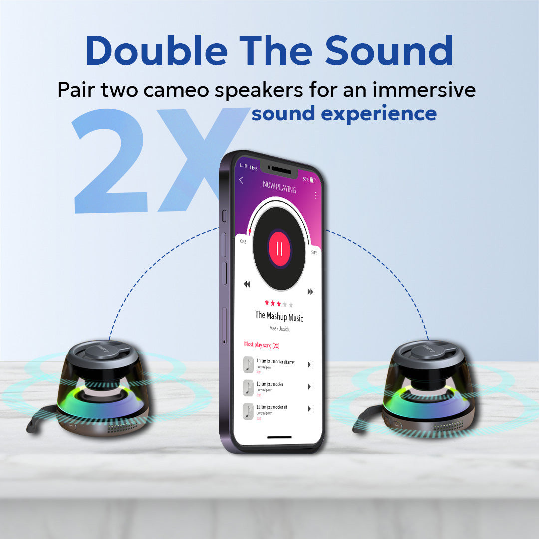 Tempt Cameo Grey TWS Dual Pairing Wireless Bluetooth Speakers Portable Speaker for 2x sound experience