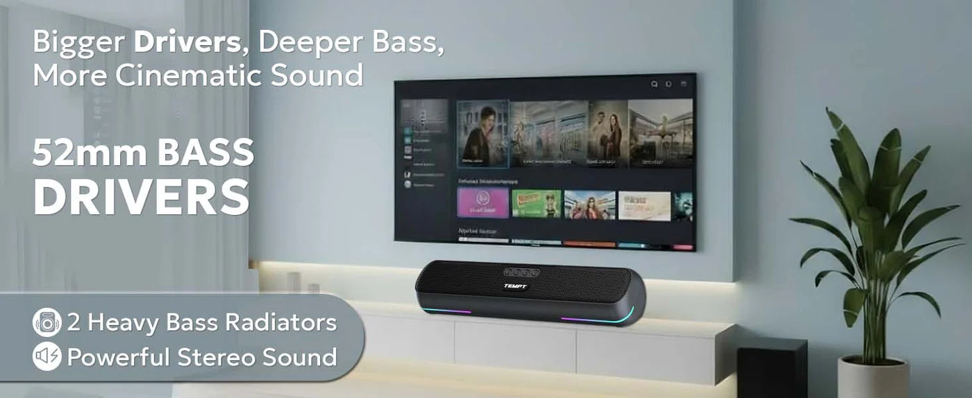 Tempt Cinebar 52mm Bass Drivers Home Theater Soundbar Speaker