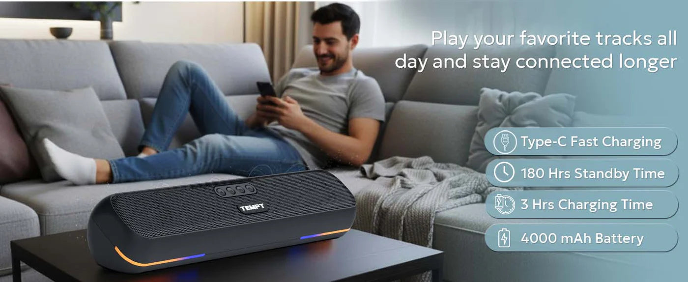 Tempt Cinebar Type C Fast Charging Wireless Soundbar Bluetooth Soundbar