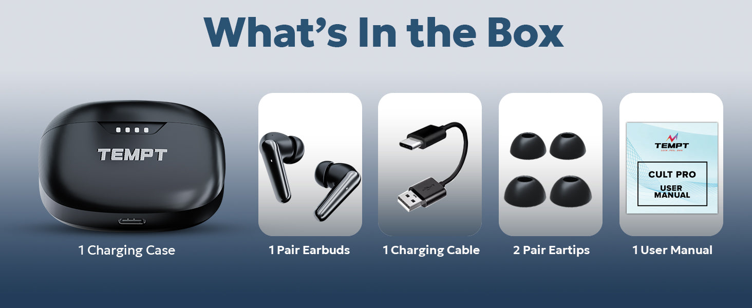 Tempt Cult Pro Wireless Earbuds with Charging Case Earbuds Accessories Bluetooth Earbuds