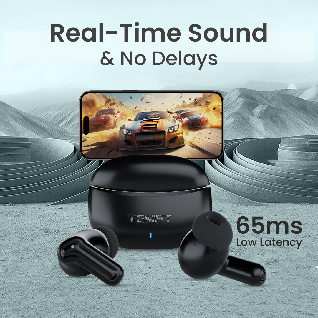 Tempt Dots Pro 65ms Low Latency Gaming Black Wireless Earbuds
