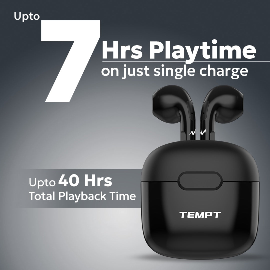 Tempt Dots 40 Hours Total Playback Black Wireless Earbuds