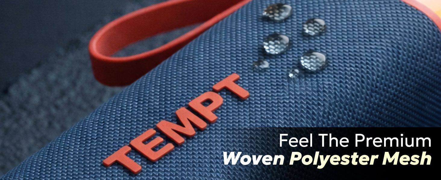 Tempt Enigma bluetooth speaker with premium woven polyester mesh durable portable speaker