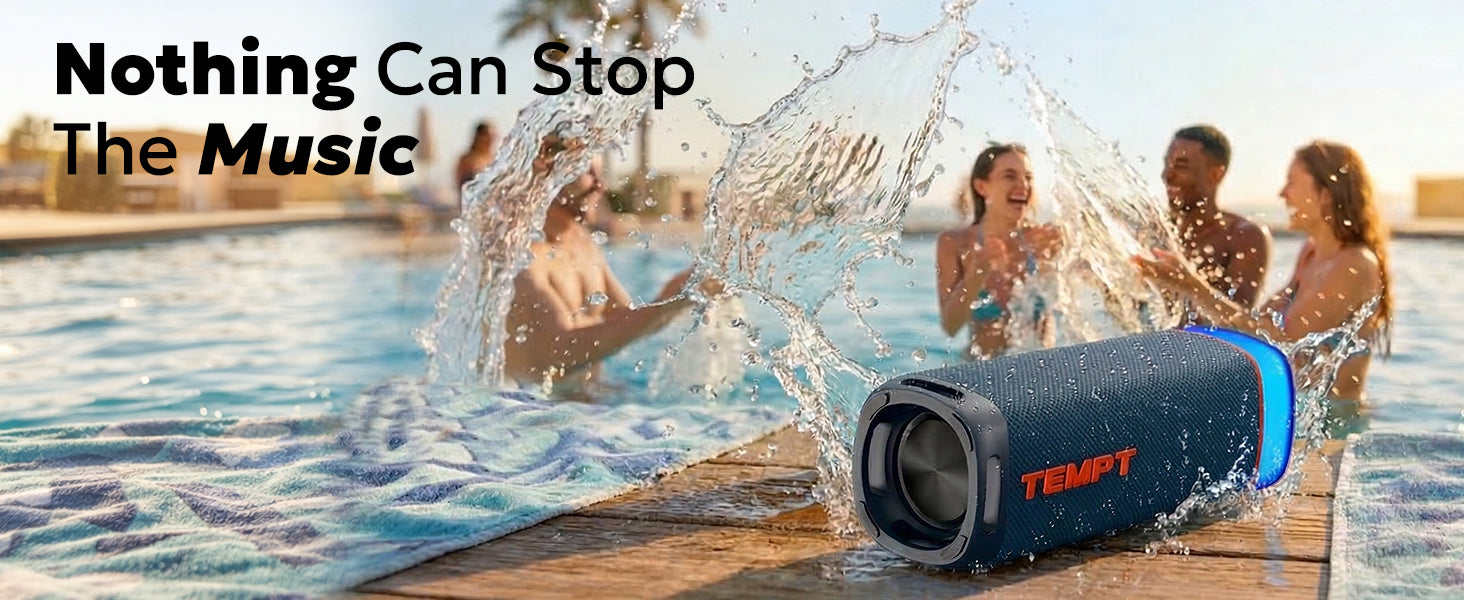 Tempt Enigma waterproof bluetooth speaker with IPX5 rating outdoor portable speaker