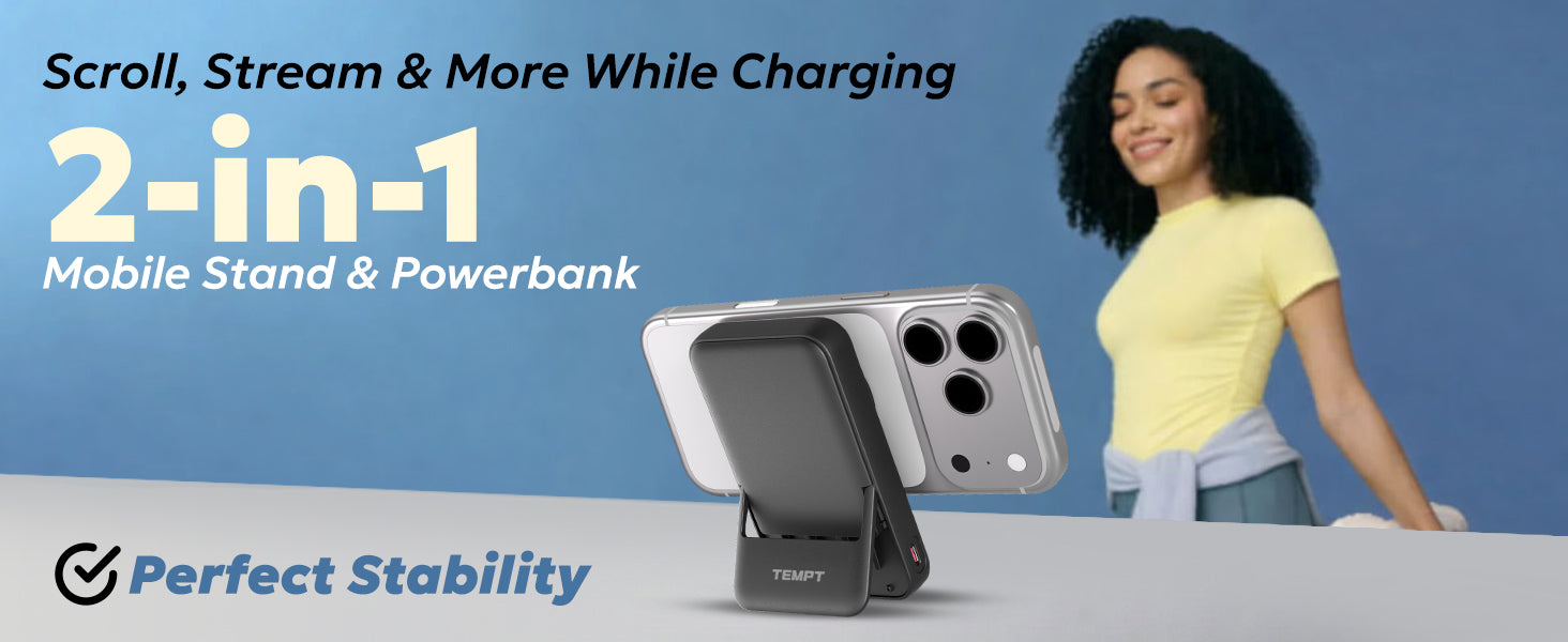 Tempt Flair Foldable Stand Mobile Power Bank with Wireless Charging