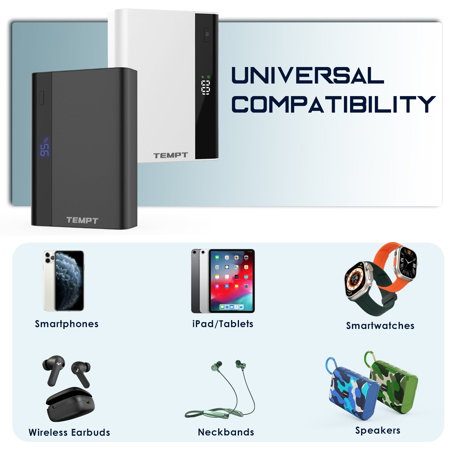 Tempt Fuel 10K Universal Compatibility Mobile Power Bank Phone Power Bank