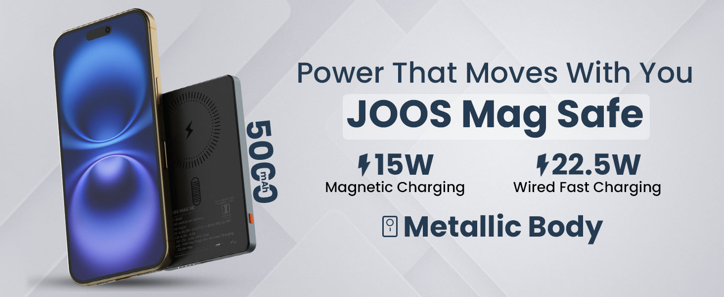 Tempt Joos Mag 5K MagSafe Magnetic Attachment Wireless Power Bank Portable Charger,