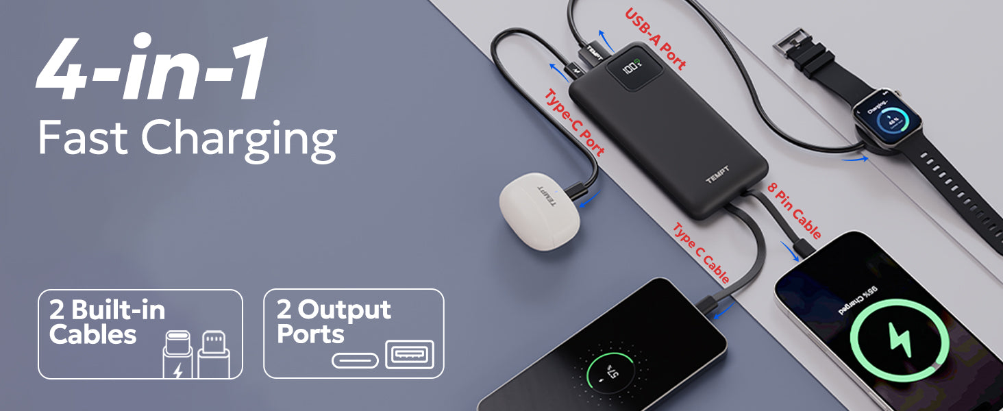Tempt Joos QCPD 10K 4-in-1 Fast Charging Multi Device Portable Power Bank