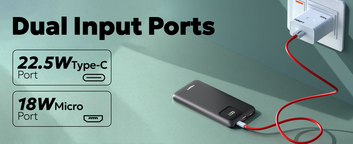 Tempt Joos QCPD 10K Dual Input Fast Recharge Portable Power Bank