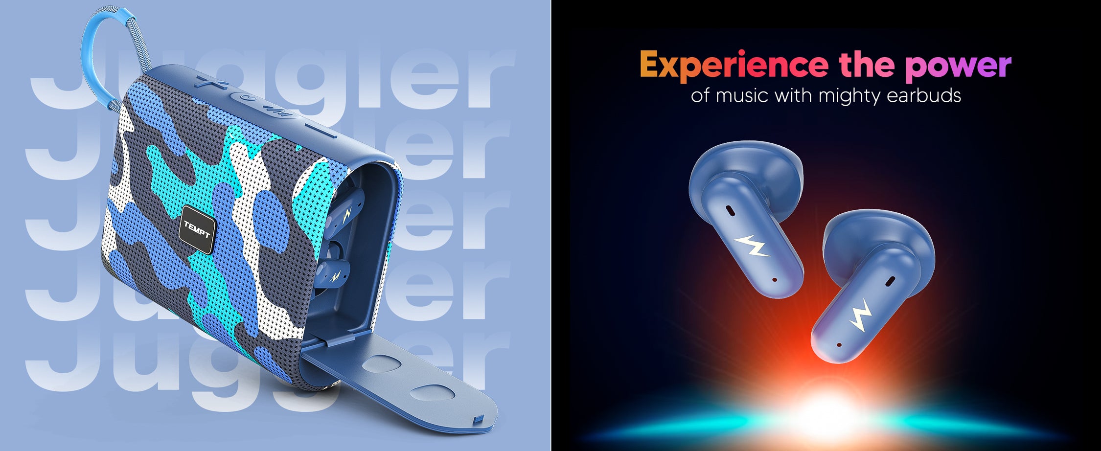 Tempt Juggler 2 in 1 bluetooth speaker with TWS earbuds open case mini portable speaker