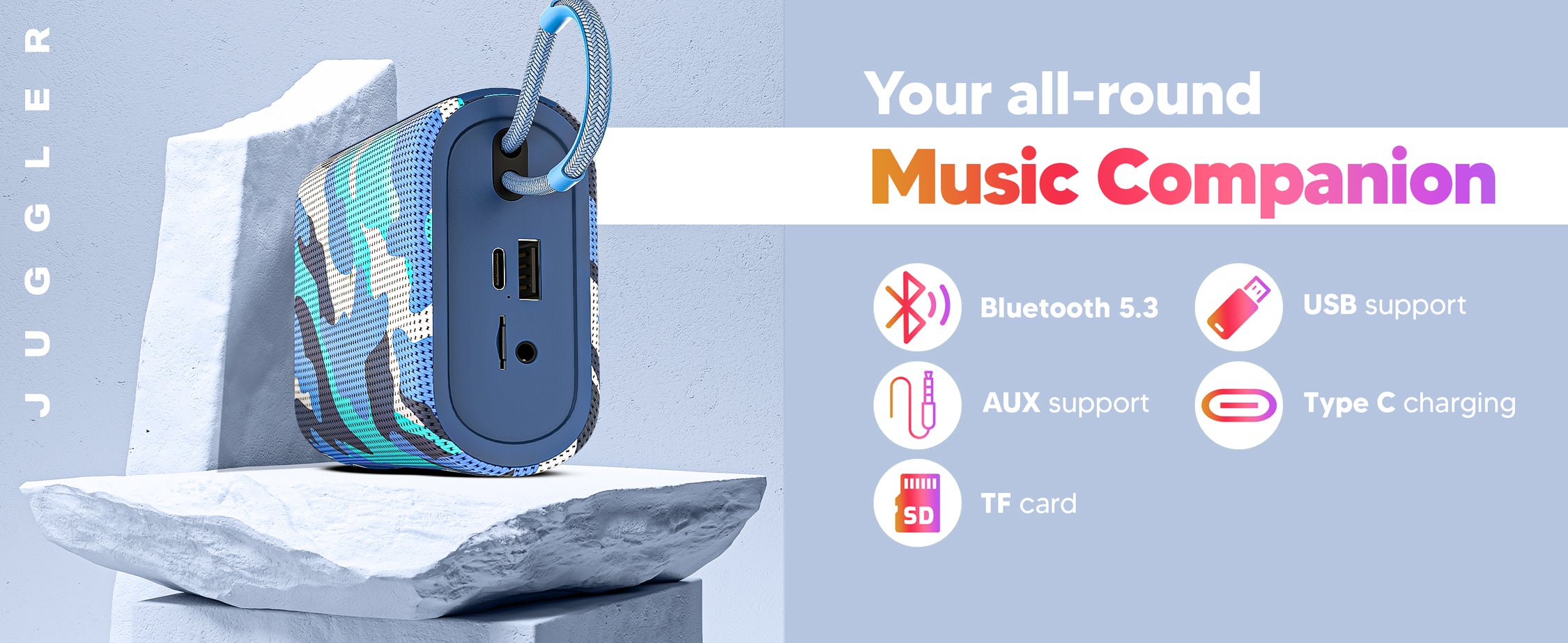 Tempt Juggler portable bluetooth speaker with TF card AUX USB Type C support wireless speaker