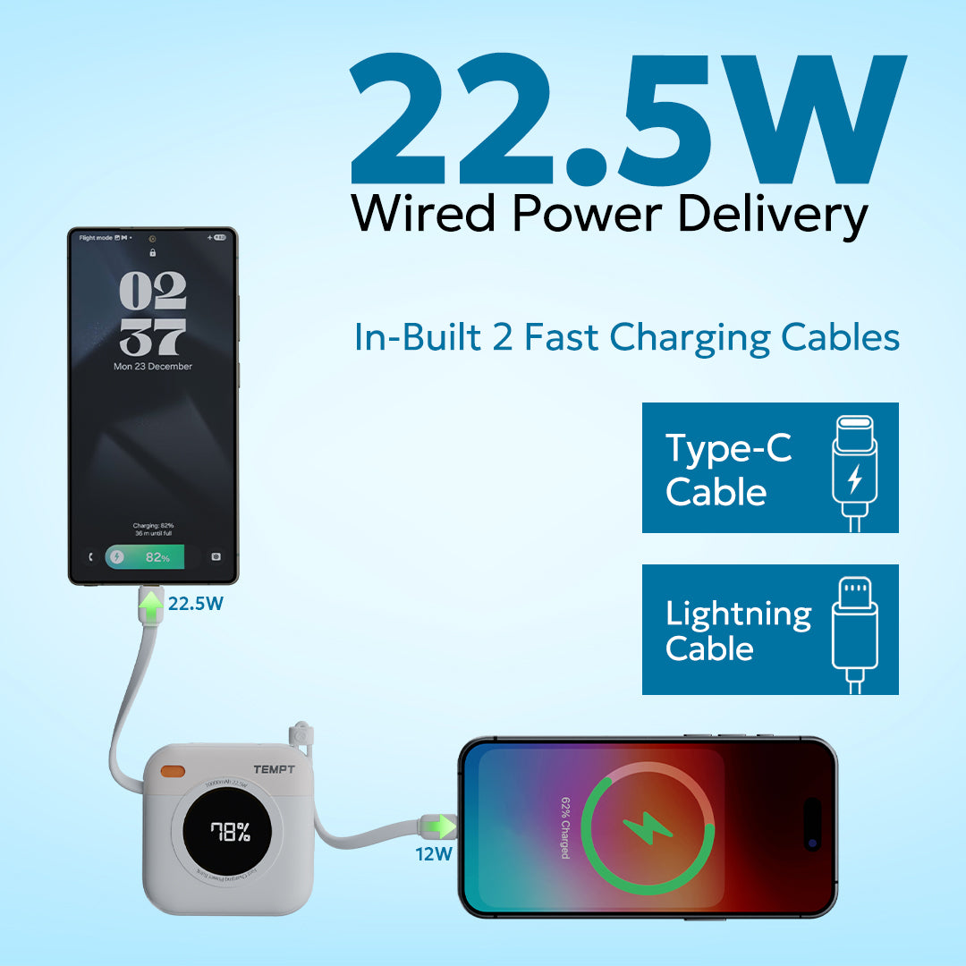 Tempt MagMini Built In Type C Lightning Cable Phone Power Bank