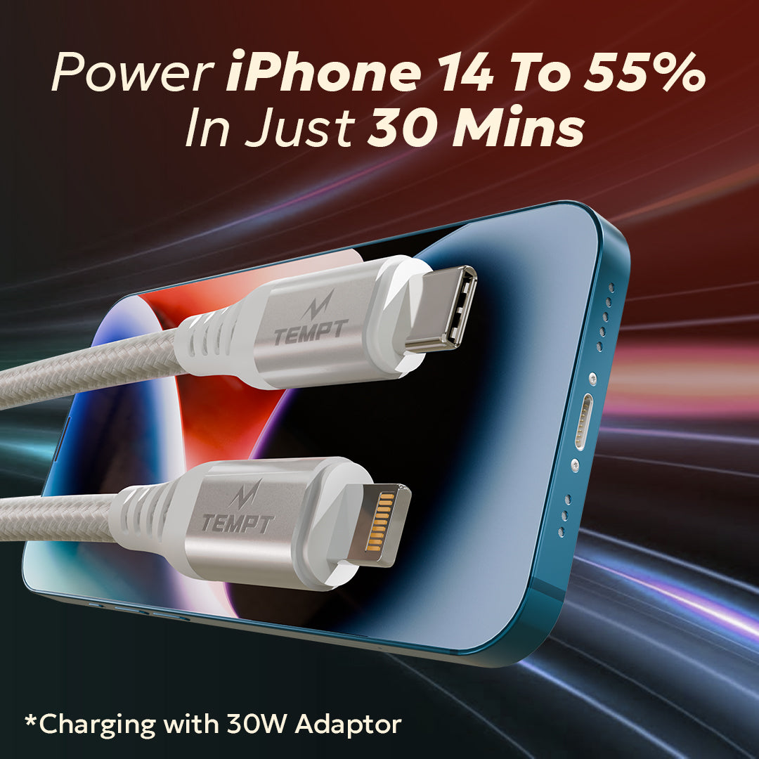 Tempt NOVA 27W iPhone Charger Cable 55 Percent in 30 Minutes Fast Charging Cable