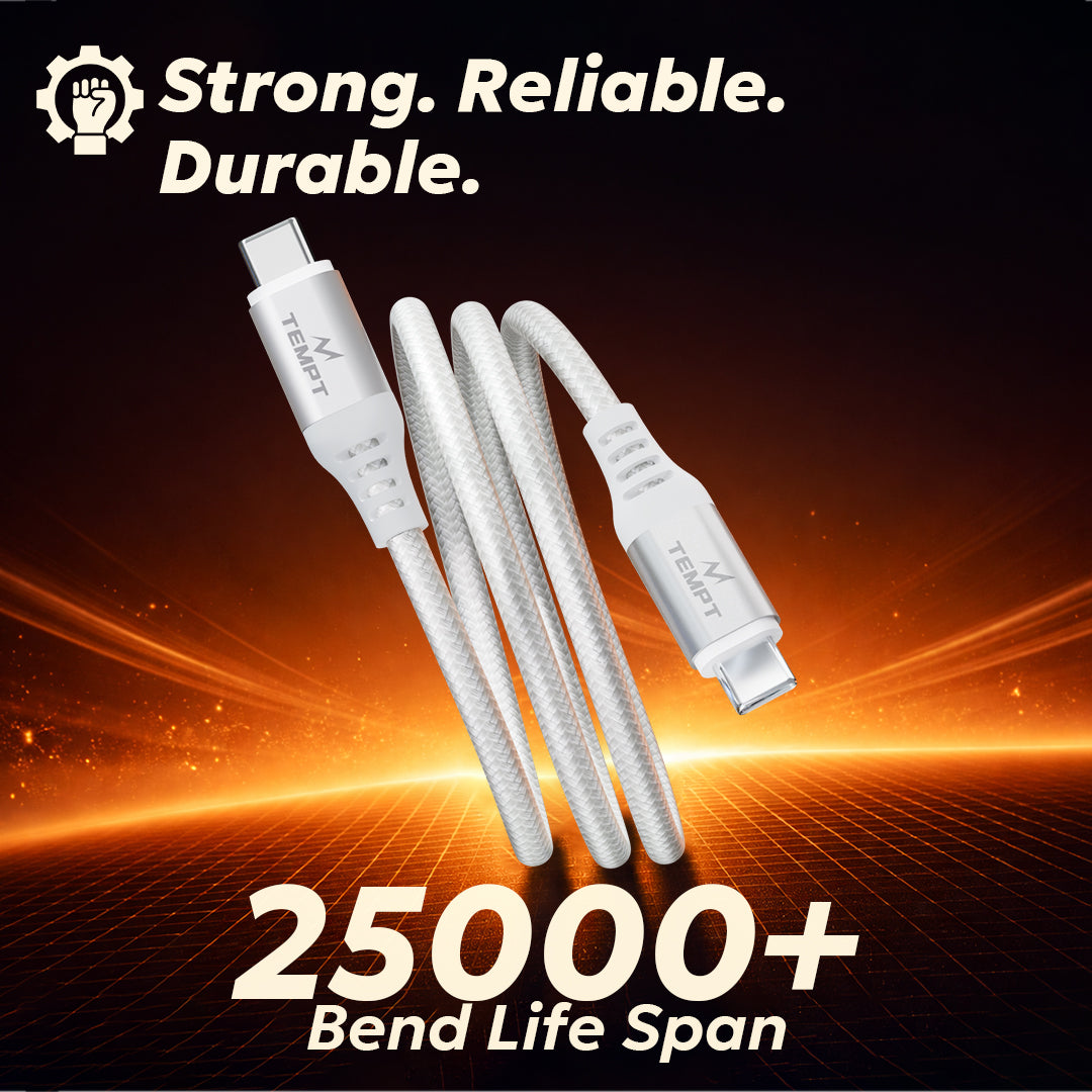 Tempt NOVA 65W Braided Charging Cable 25000 Plus Bends Lifespan Durable Cable
