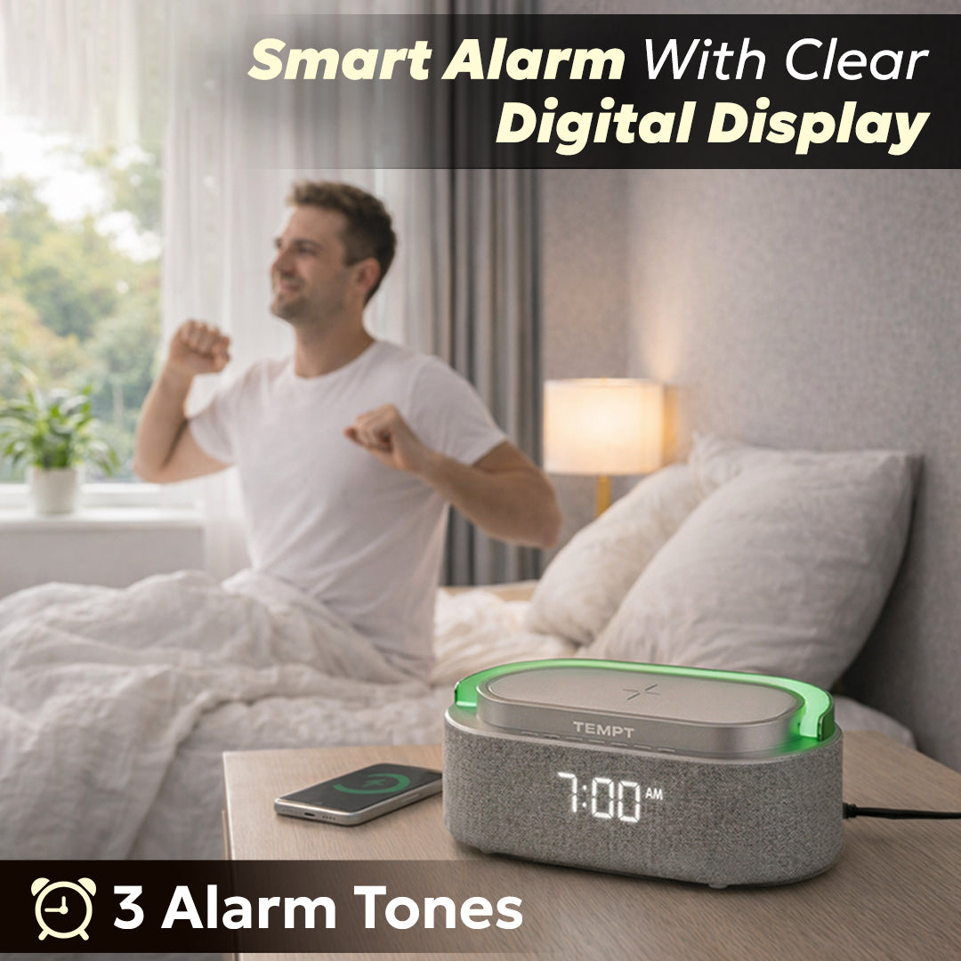 Tempt Privee Fusion Smart Speaker with Digital Clock and Smart Alarm Bluetooth Speaker