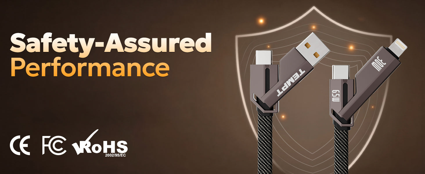 Tempt QuadCharge Safety Assured Fast Charging Cable Certified Charger Cable Category