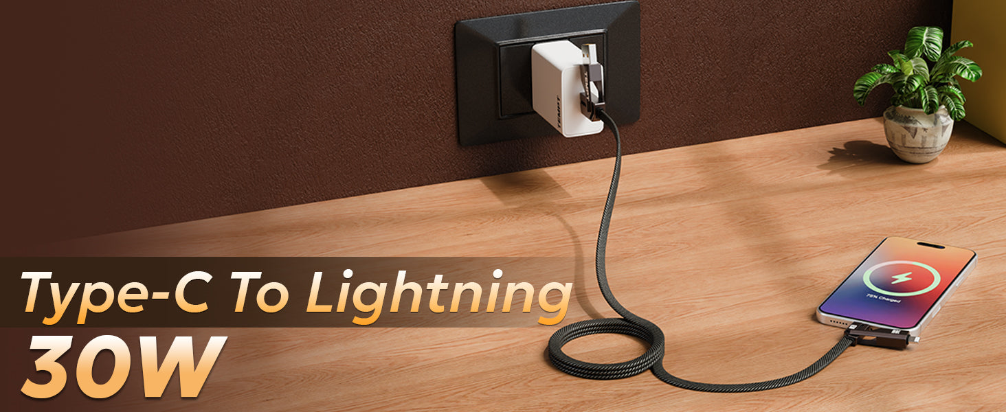 Tempt QuadCharge 30W Type C to Lightning iPhone Charger Cable Fast Charging Cable Category