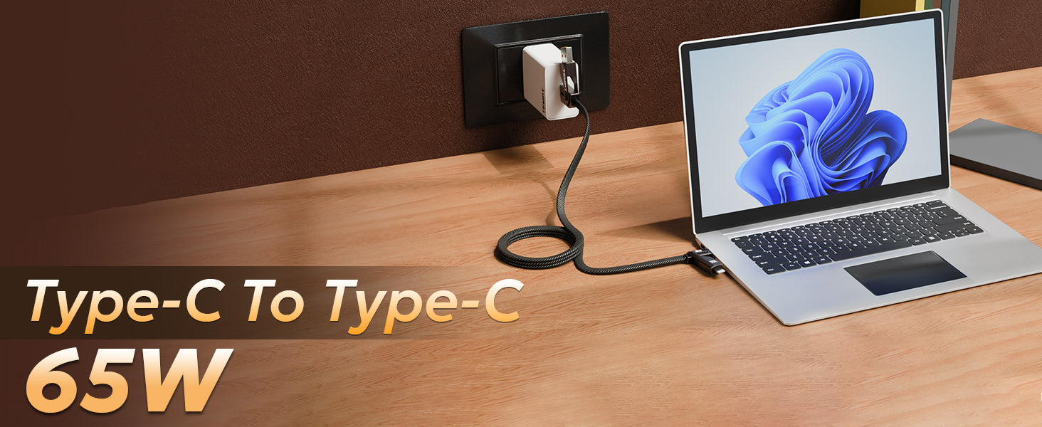 Tempt QuadCharge 65W Type C to Type C Fast Charging Cable for Laptop and USB C Charging Cable Category
