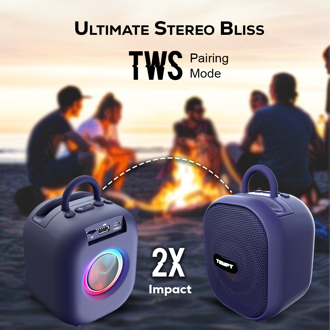 Tempt Rebel wireless bluetooth speakers with TWS pairing stereo sound portable speaker blue
