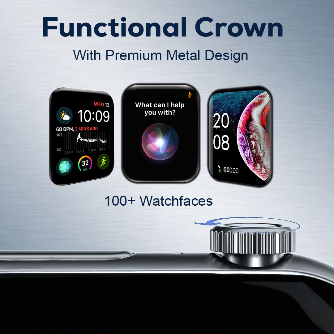 Tempt Streak X Functional Crown Smartwatch Premium metal Design, 100 plus watchfaces