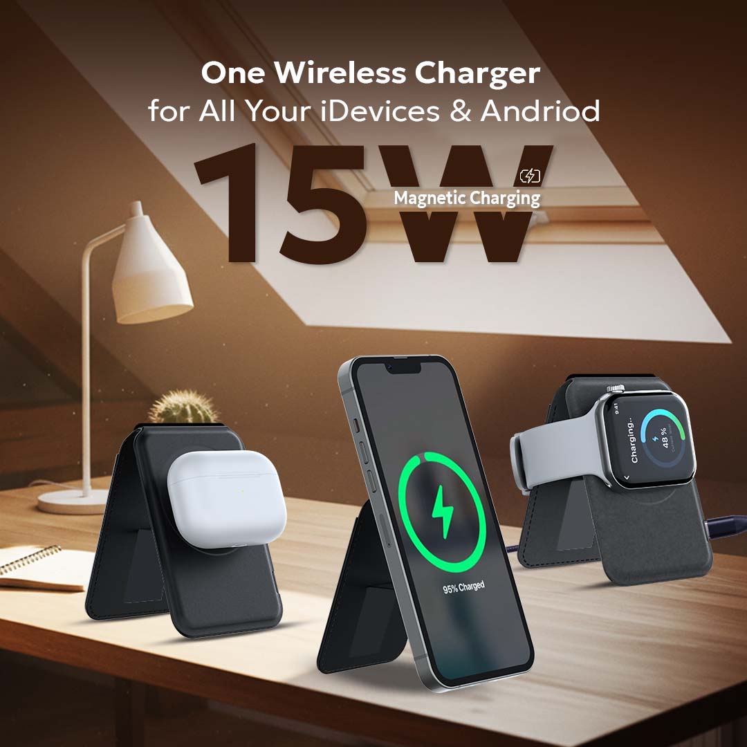 Tempt Trigo 15W Fast Wireless Charger for Phone AirPods and Watch Wireless Charger