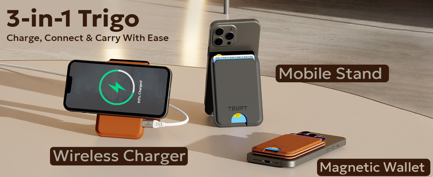 Tempt Trigo 3 in 1 Wireless Charger Wallet Stand Magnetic Wireless Charger