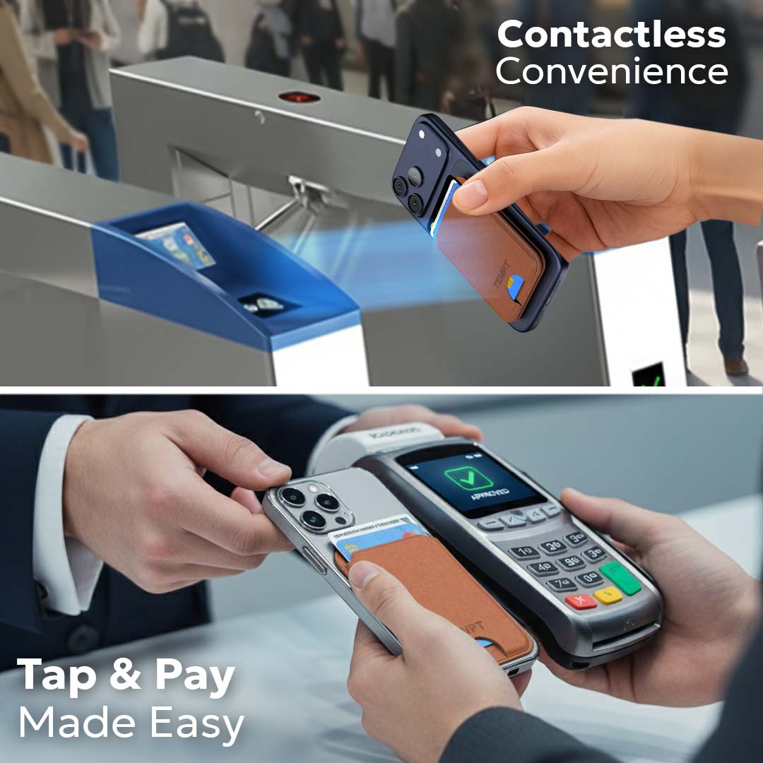 Tempt Trigo Brown Magnetic Phone Charger Wallet for Contactless Tap and Pay Wireless Charger