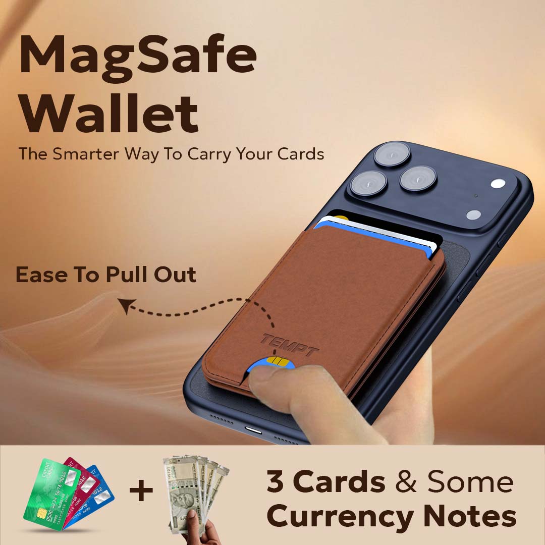 Tempt Trigo Brown MagSafe Wallet Charger with Card Holder for Cards and Cash Wireless Charger