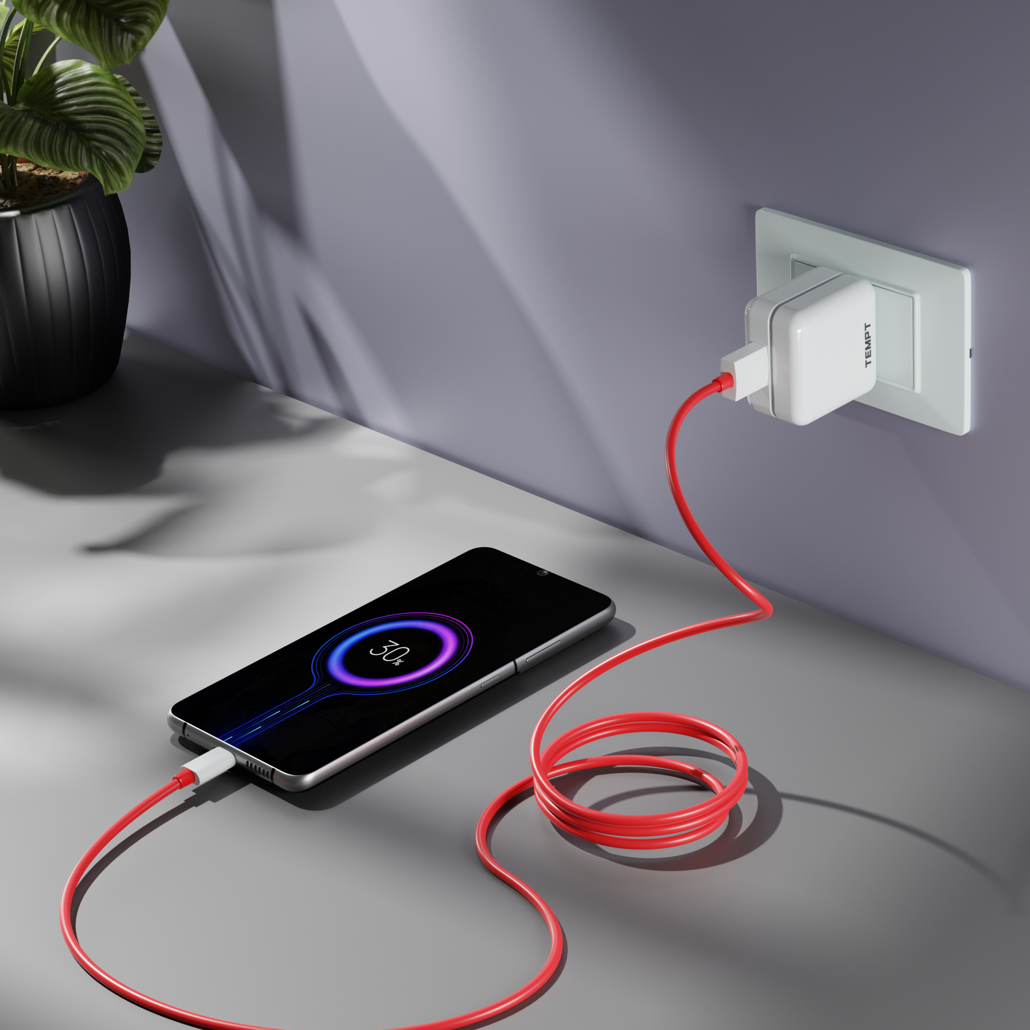 Tempt Turbo 65 QC 4.0 Fast Charging USB-C Charger Adapter Phone Charger showing charger
