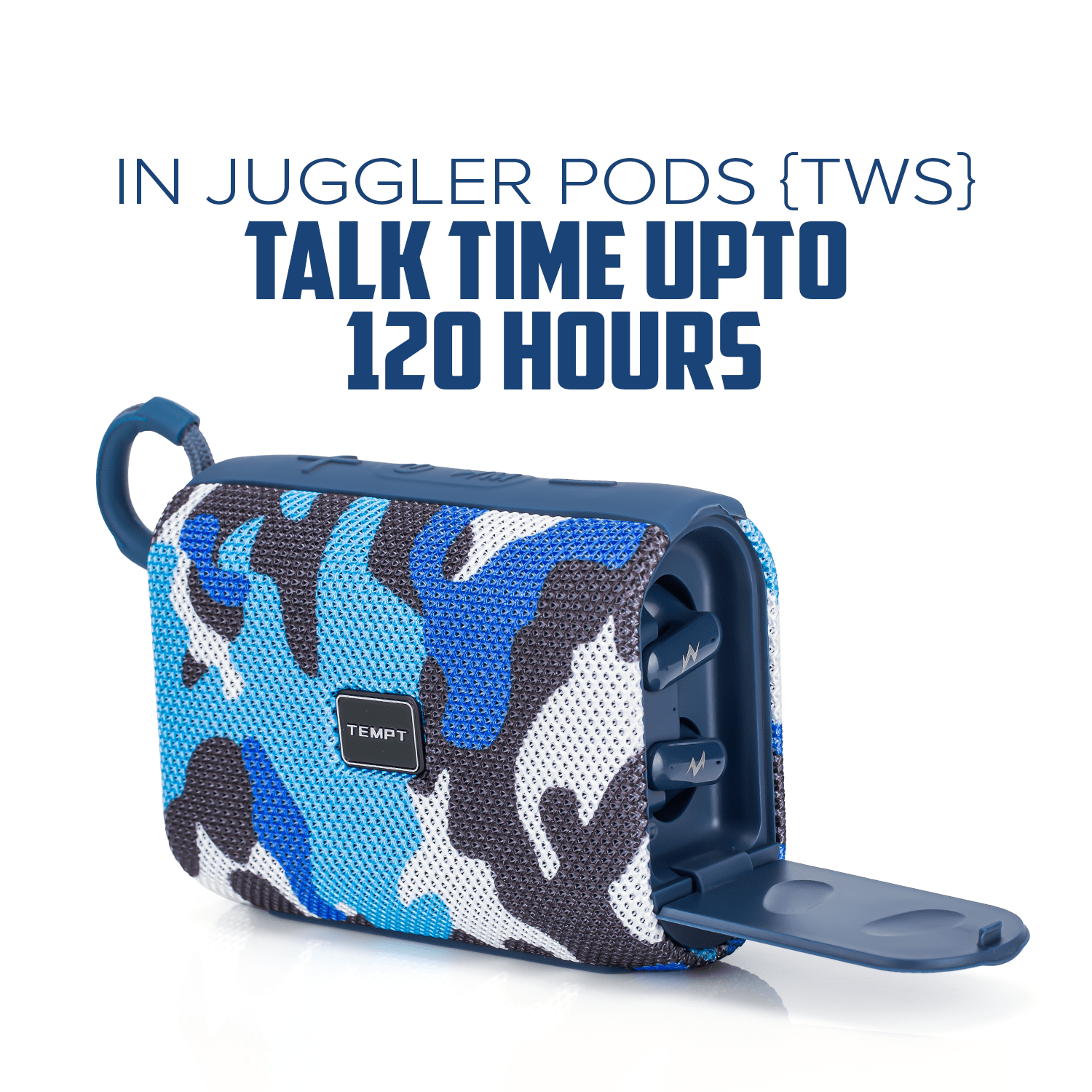 Tempt Juggler bluetooth speaker with TWS earbuds open case portable speaker