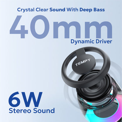 Tempt Cameo crystal clear sound with deep bass 40 mm dynamic driver and 6w stereo sound bluetooth speaker