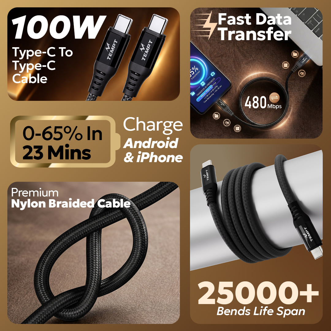 Tempt Blitz 100W Type C Cable Fast Charging Cable