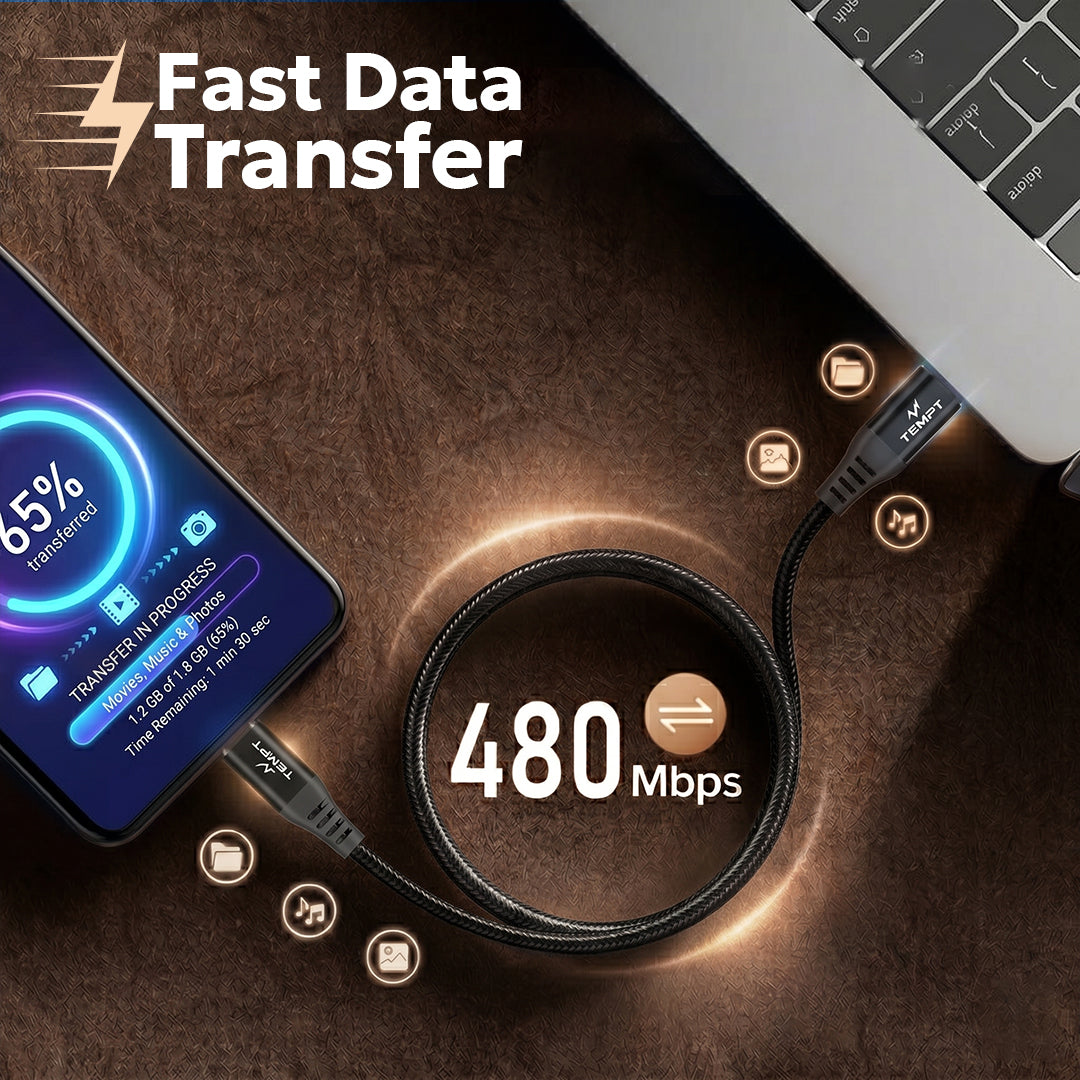 Tempt Blitz 100W Type C Cable 480Mbps Fast Data Transfer Cable 