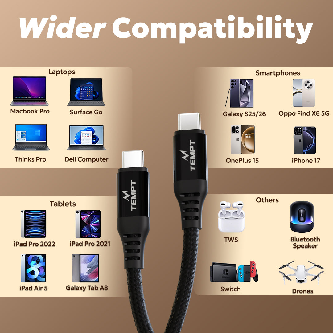 Tempt Blitz 100W USB C Charging Cable Multi Device Compatibility Cable 