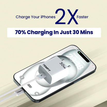 Tempt Bolt 30W Fast Charging USB C Adapter iPhone Charger