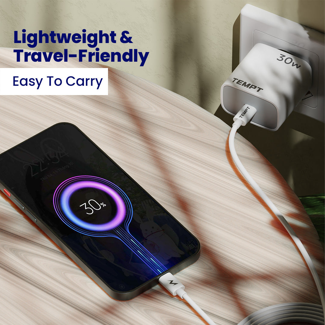 Tempt Bolt 30W Lightweight Travel USB C Charger Adapter Phone Charger