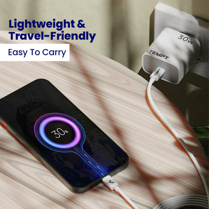 Tempt Bolt 30W Lightweight Travel USB C Charger Adapter Phone Charger