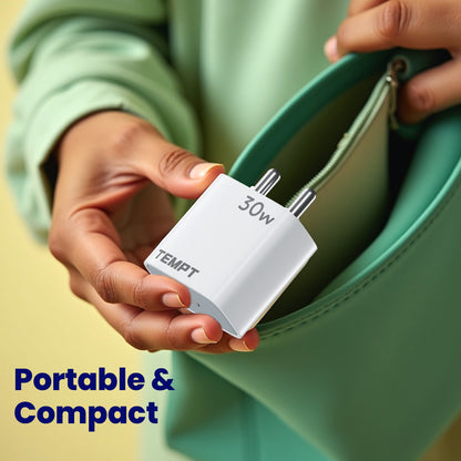 Tempt Bolt 30W Portable Compact Type C Charger Adapter Phone Charger
