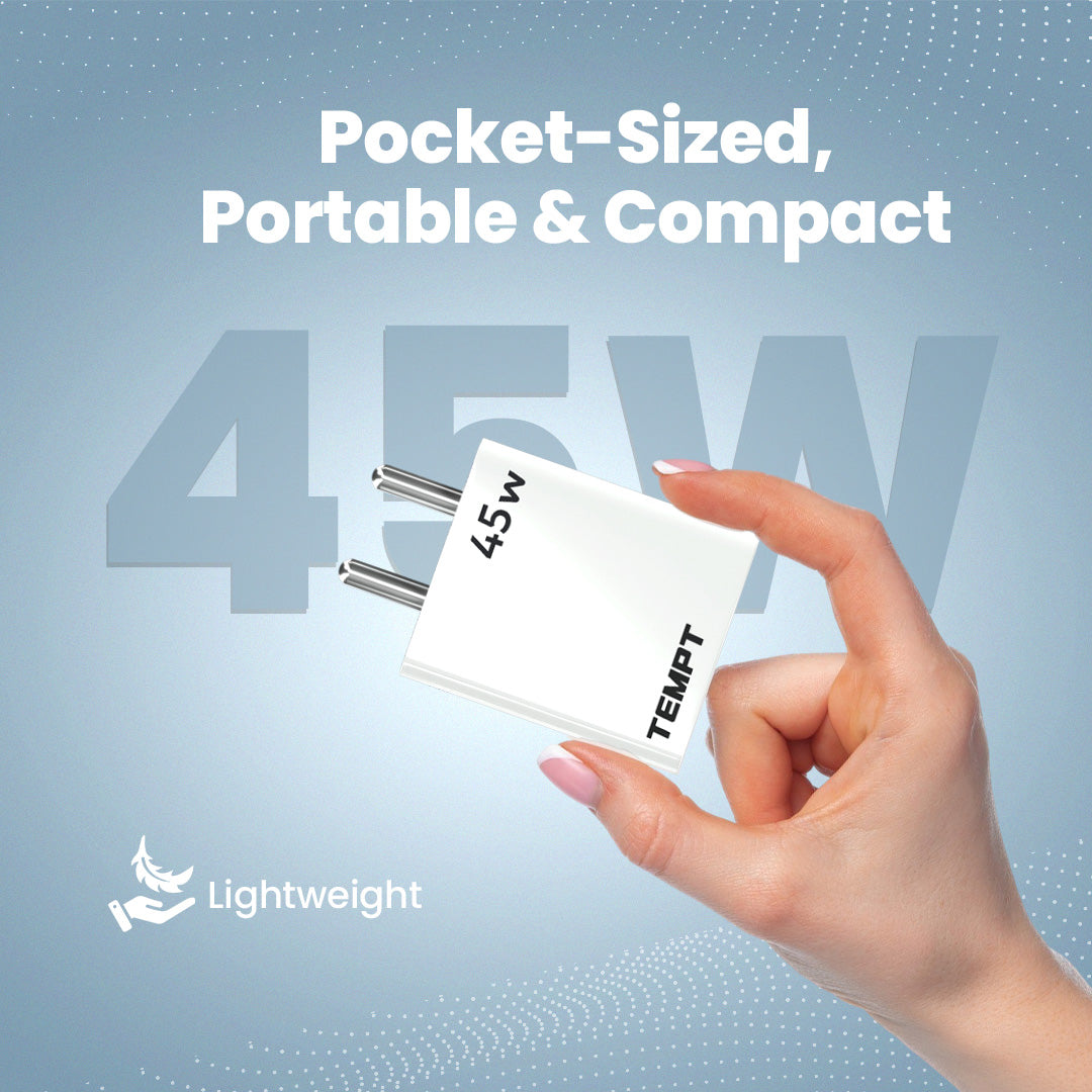 Tempt Bolt 45W Compact Portable Type C Charger Adapter Phone Charger
