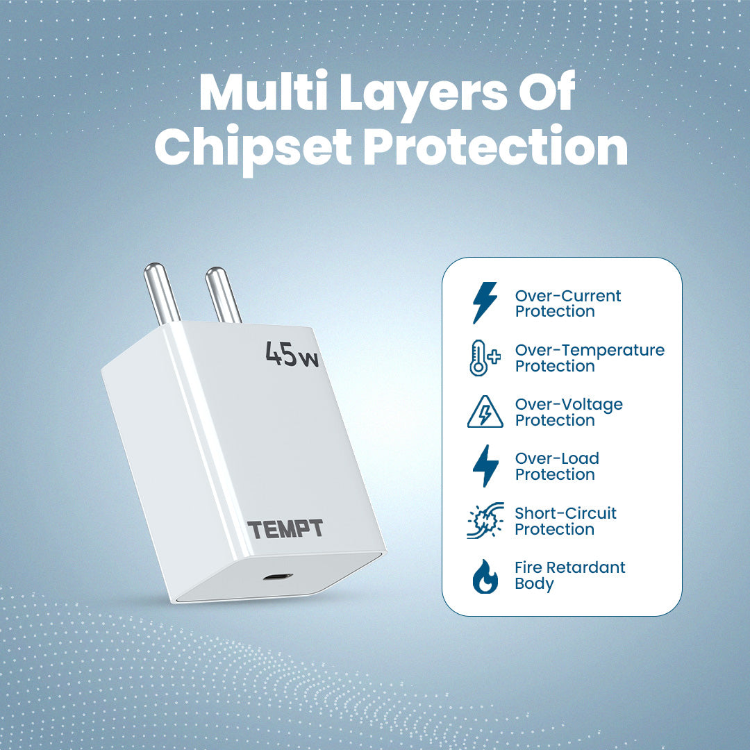 Tempt Bolt 45W Multi Layer Chipset Protection USB C Charger Adapter